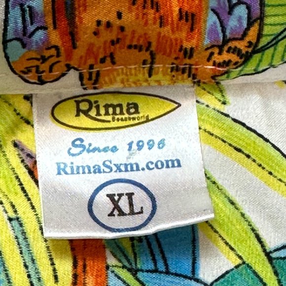 Rima Shirt Men XL Parrot Tropical White Blue Button Front Hawaiian Palm Tree - Picture 5 of 9